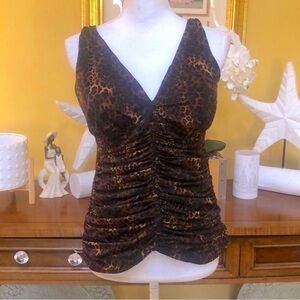 MiracleSuit Sonatina Ruched Leopard Print Chocolate Brown Tankini Top Swimsuit